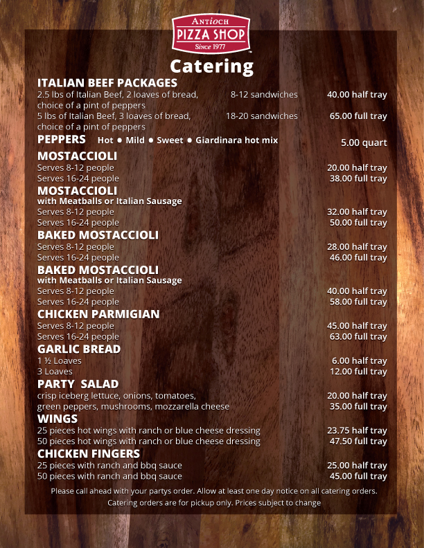 Fox Lake Pizza Menu Antioch Pizza Shop